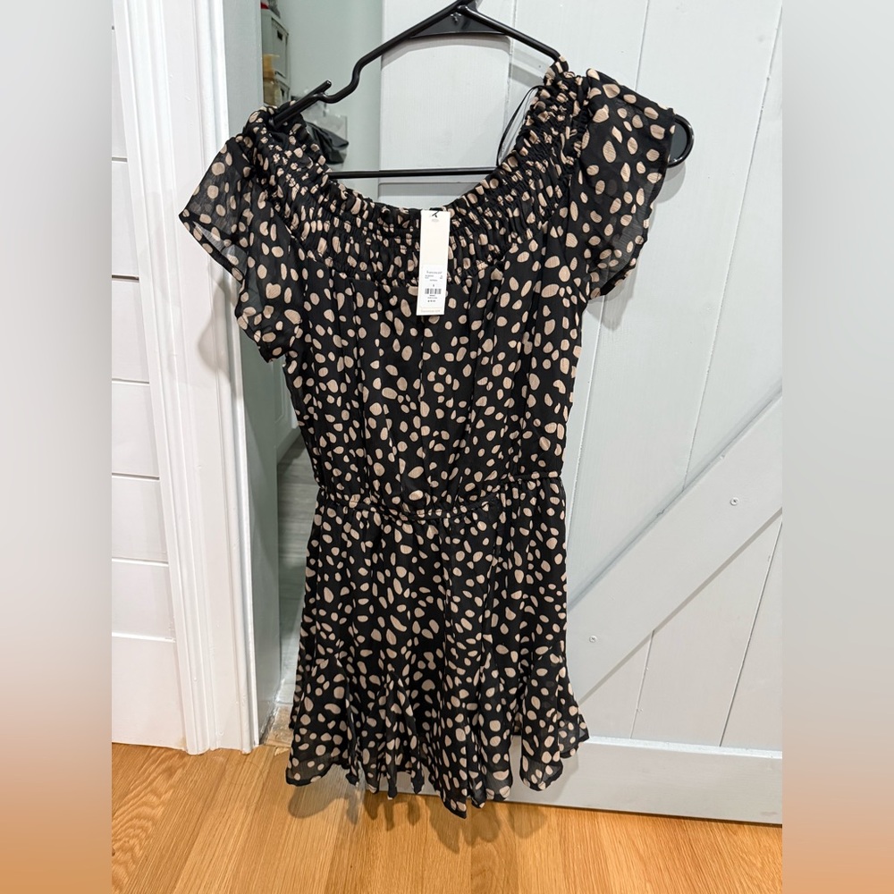 NWT Fransesca Blue Rain Black and Tan Patterned romper
